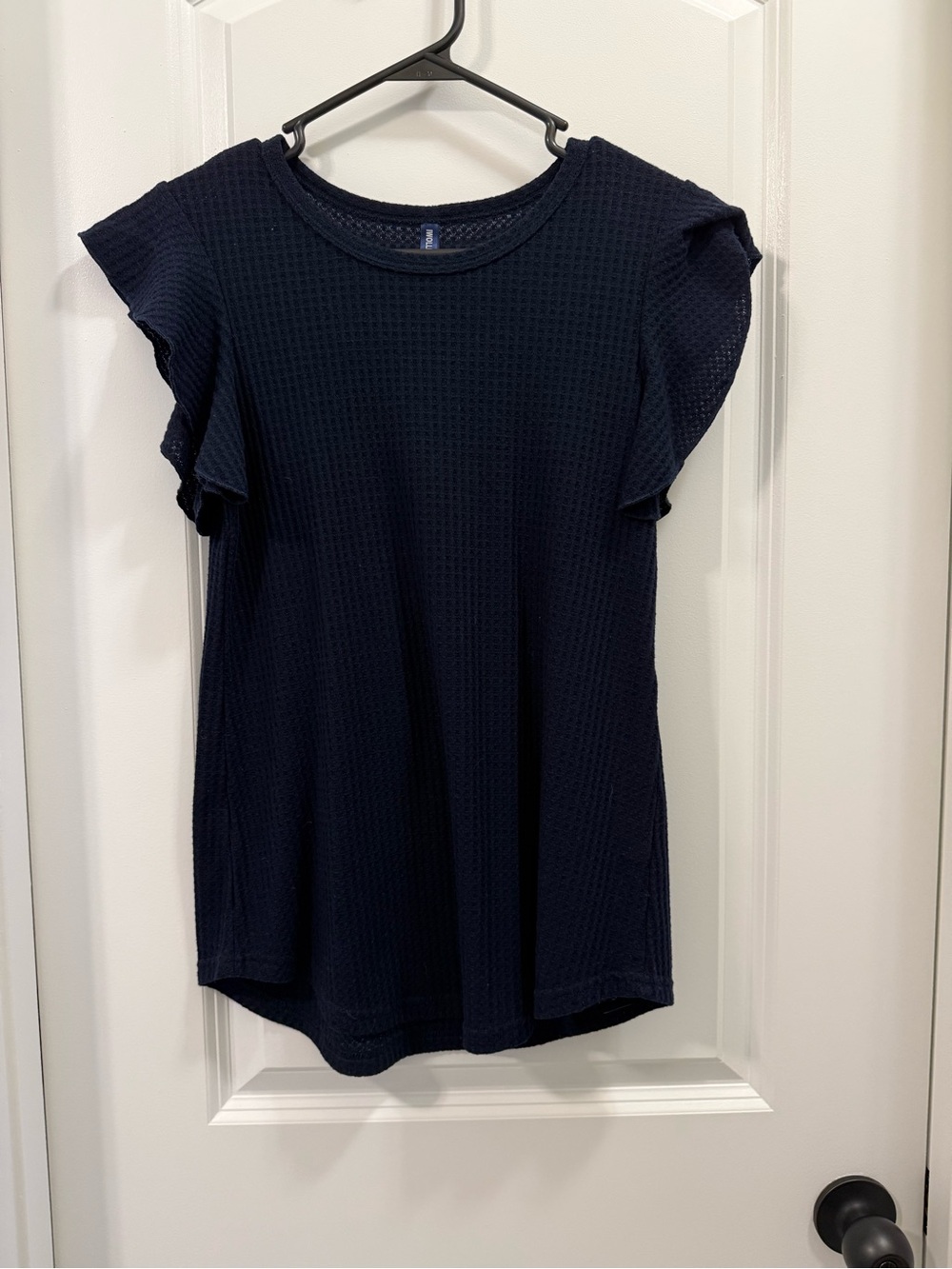 Women’s Navy Ruffle Sleeve Knit Tee
